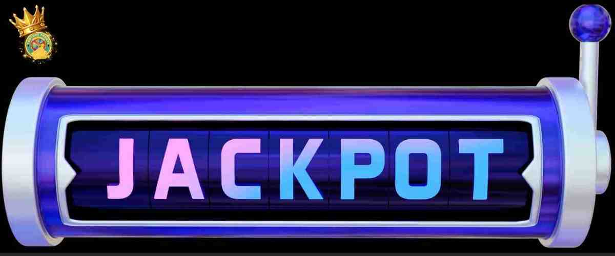 A colorful jackpot sign with an illuminated border and a spinning lever.